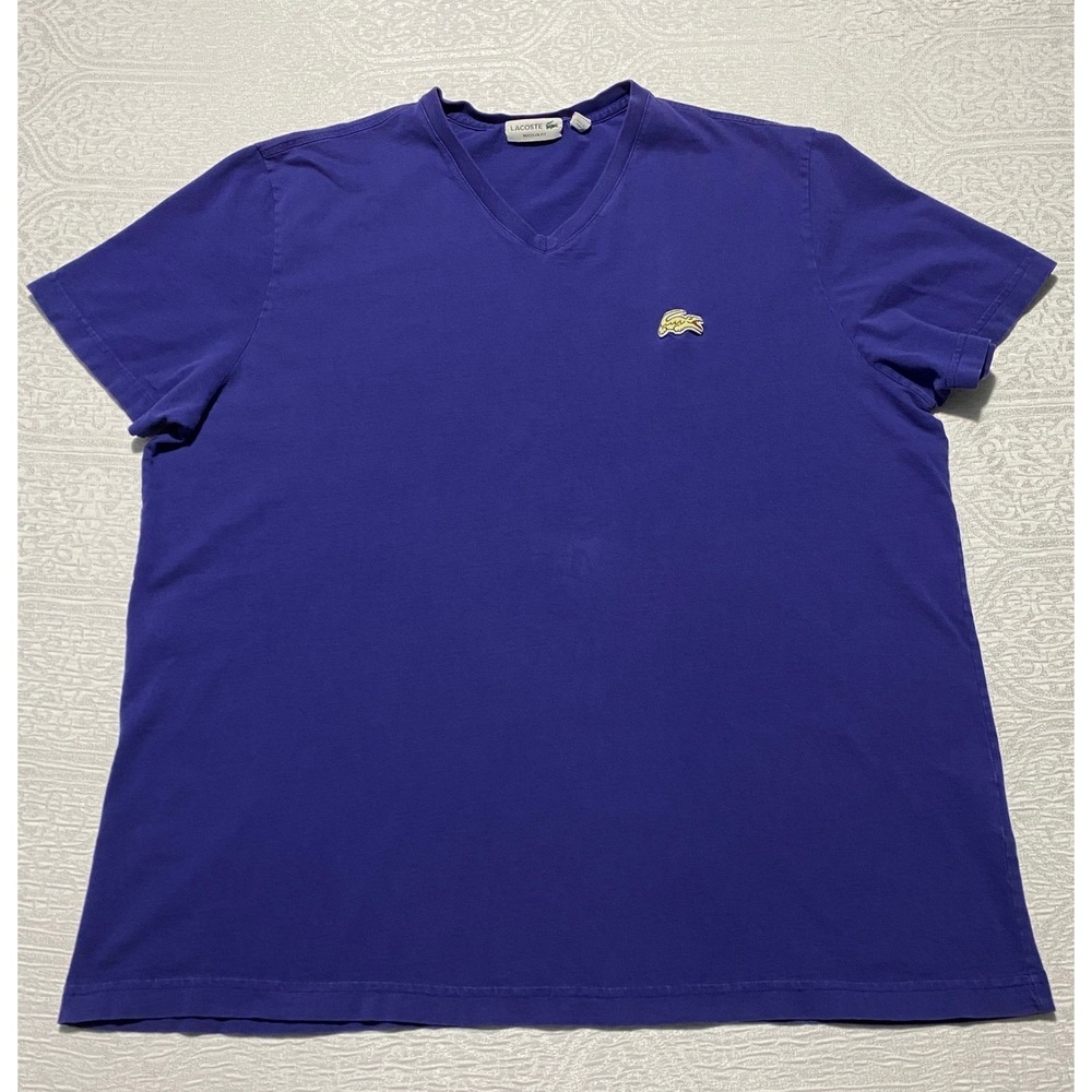 Lacoste Shirt Mens V Neck Purple Pima Regular Fit Croc Logo US 3XL